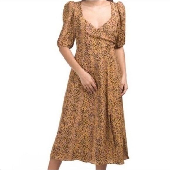 WAYF Leopard Faux Wrap Midi Dress - Picture 1 of 8